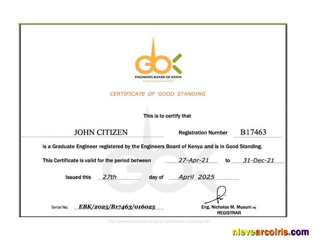 Kenya certificate of good standing